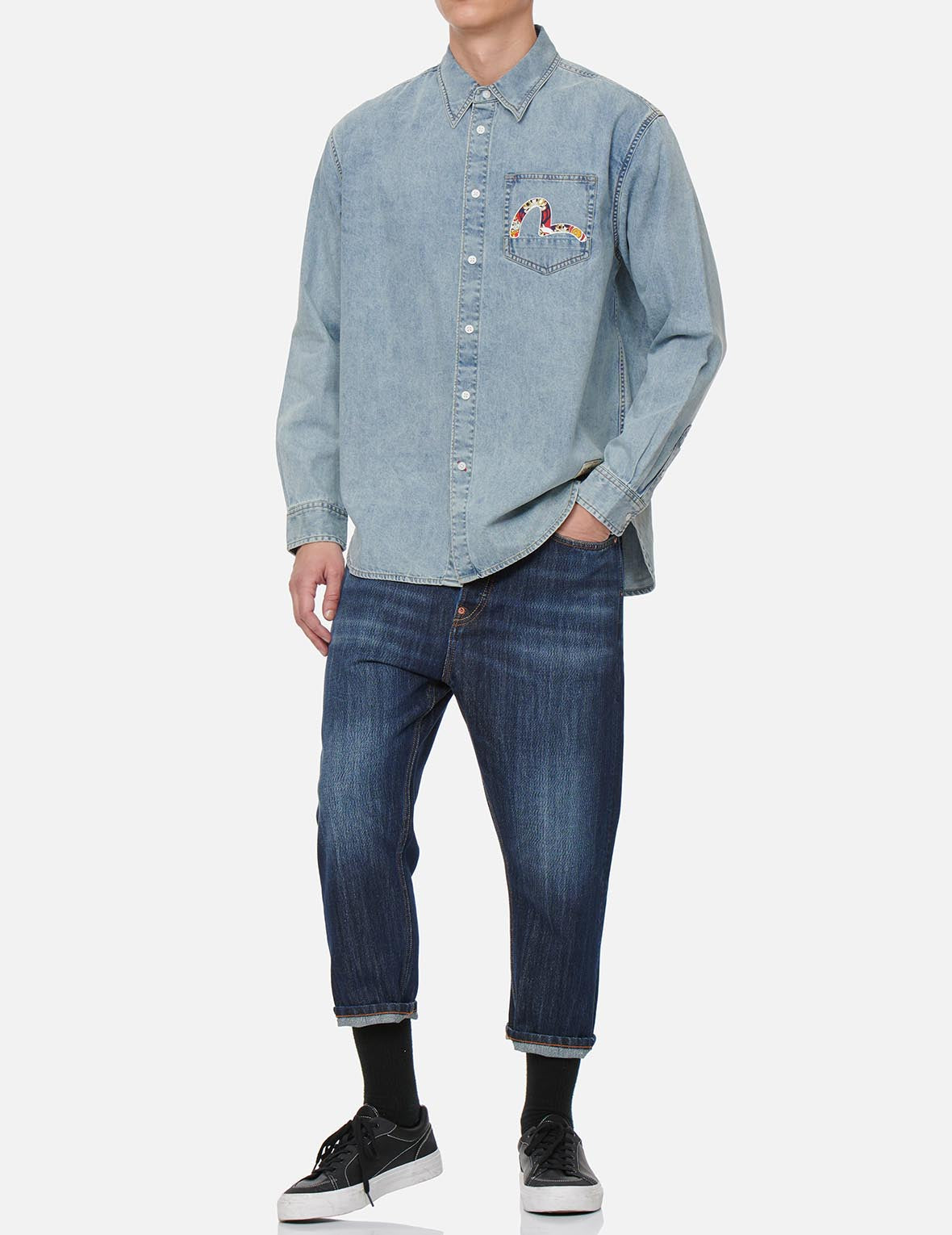 Daruma Buddies Print Denim Shirt