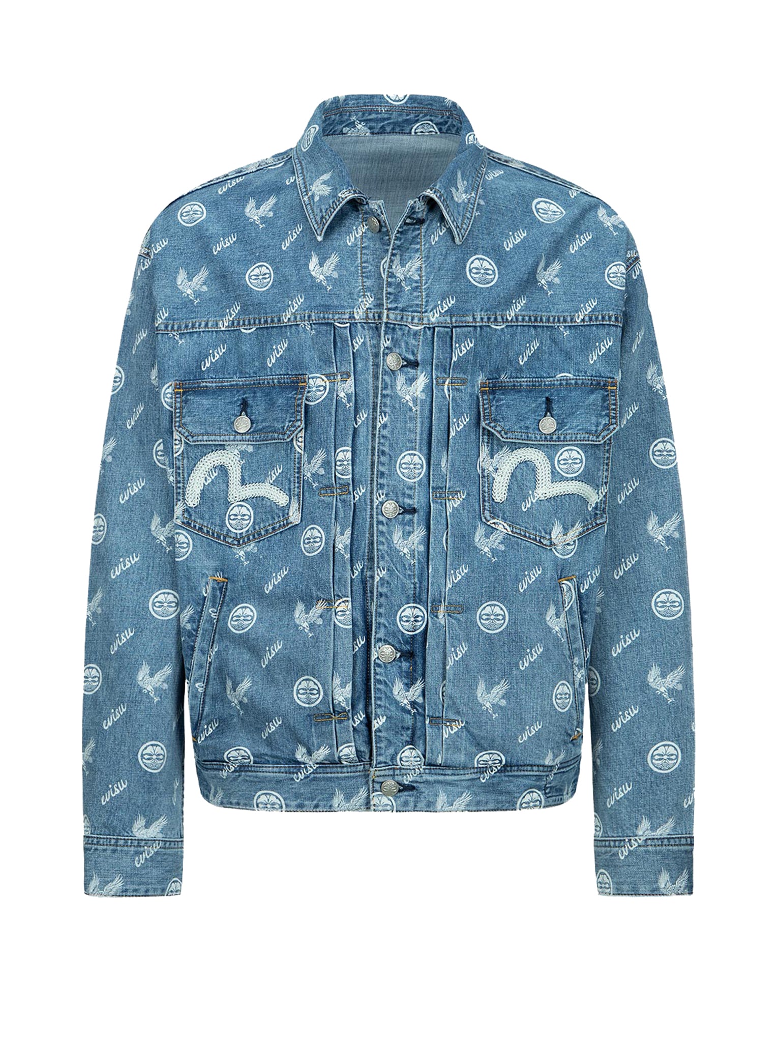 Eagle and Kamon Allover Discharged Print Denim Jacket – EVISU