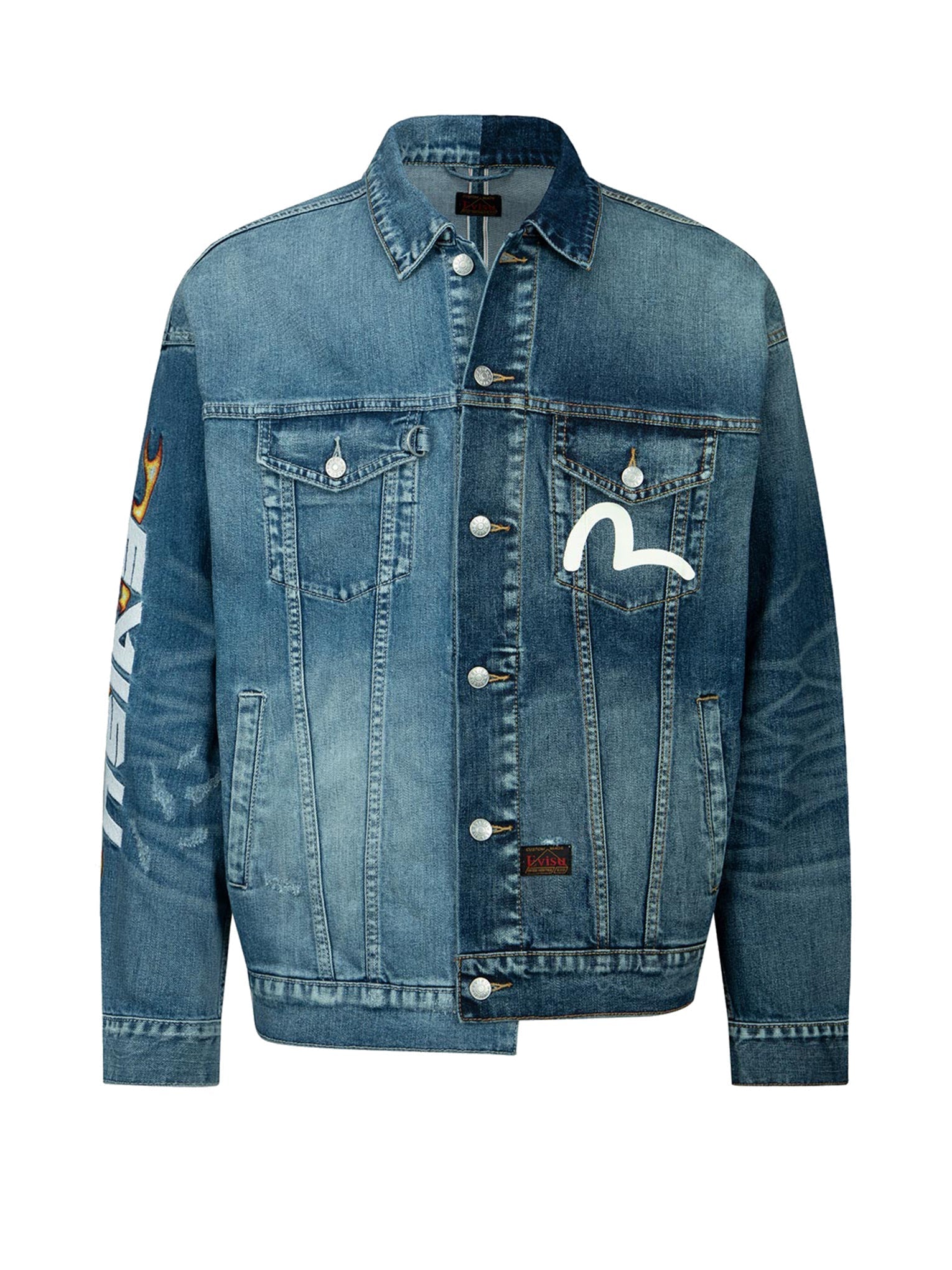 Flame Logo Embroidery Half & Half Denim Jacket – EVISU