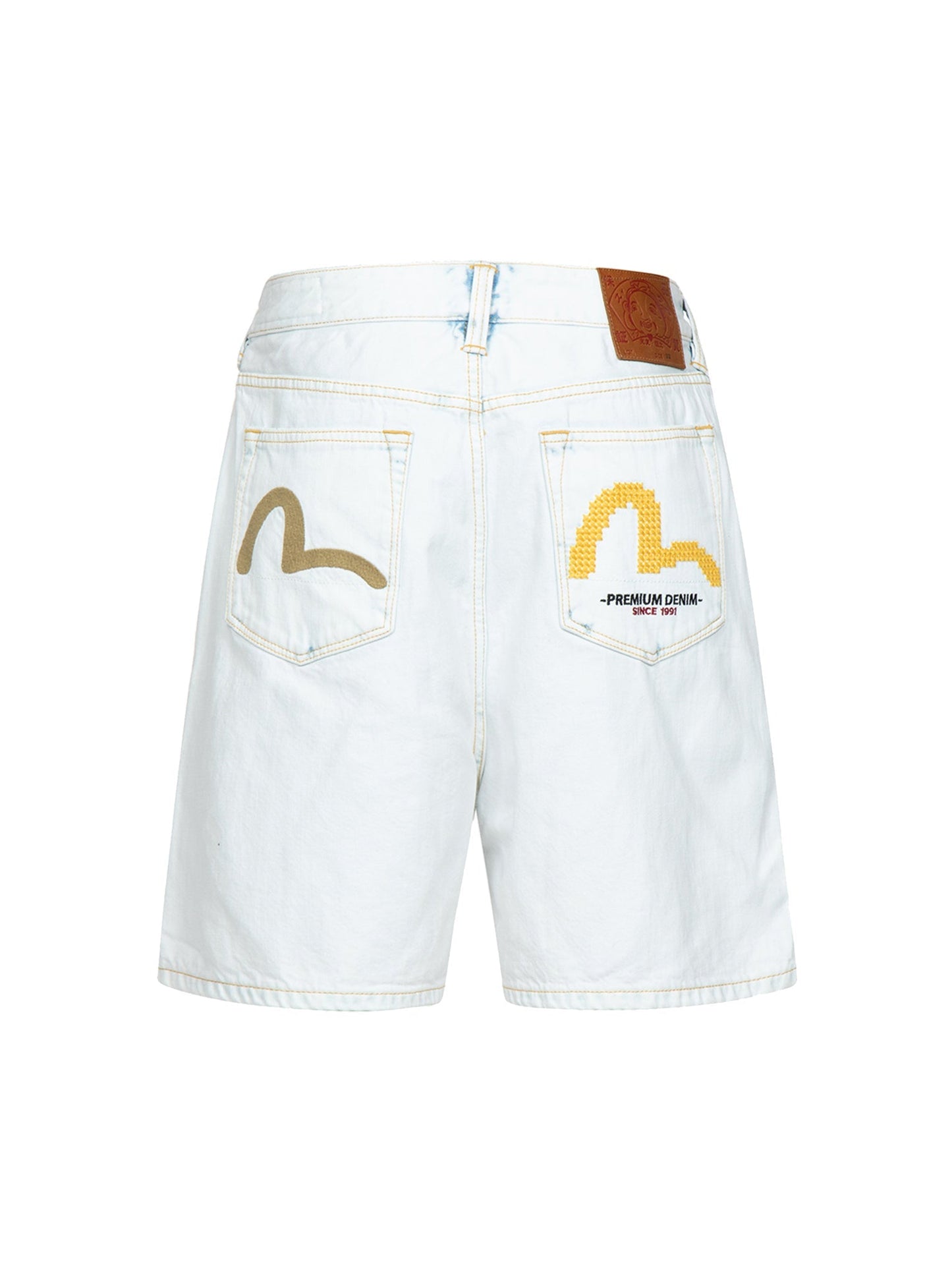Seagull Embroidery Bleached Denim Shorts