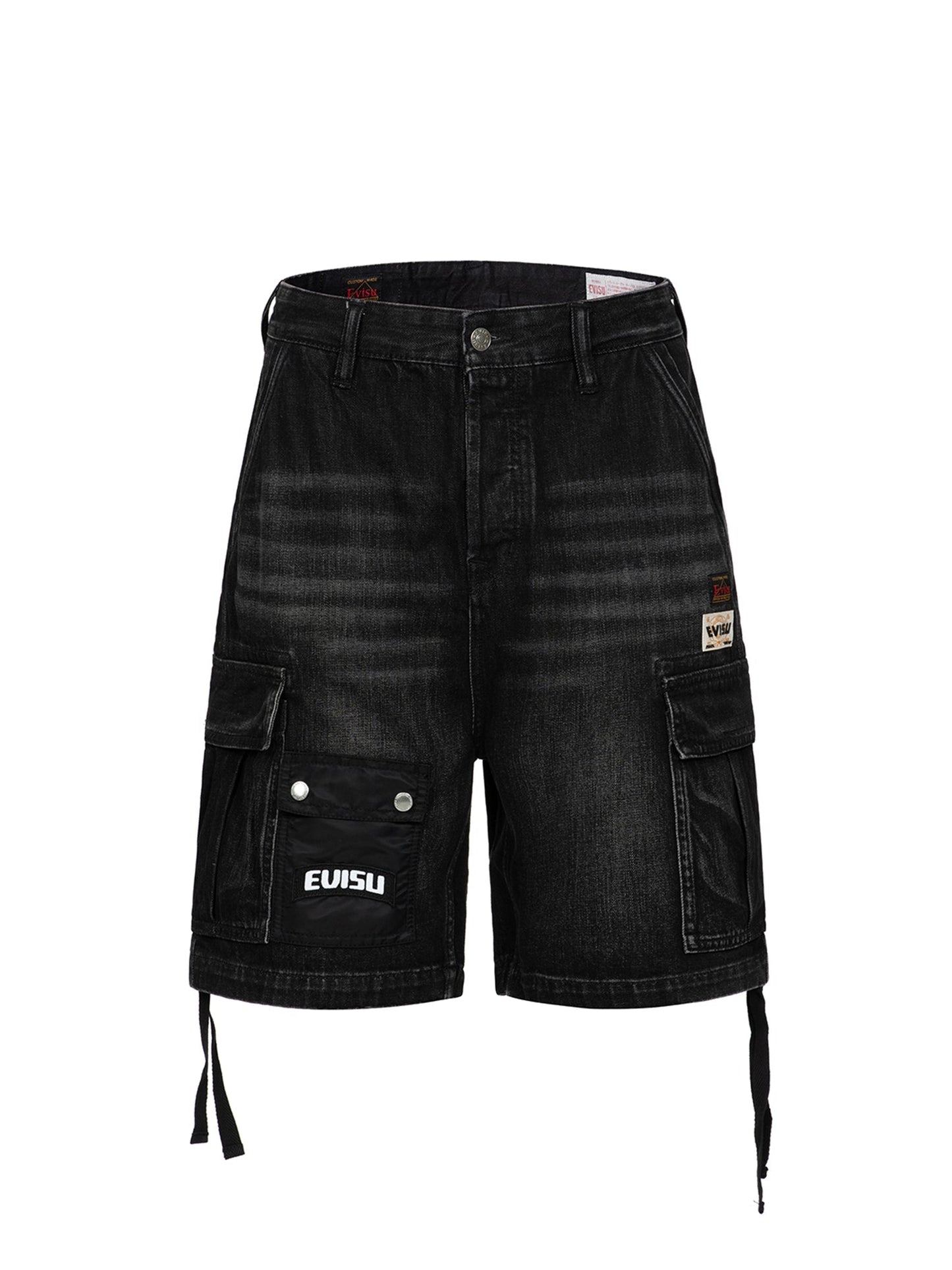Seagull Print Cargo Denim Shorts