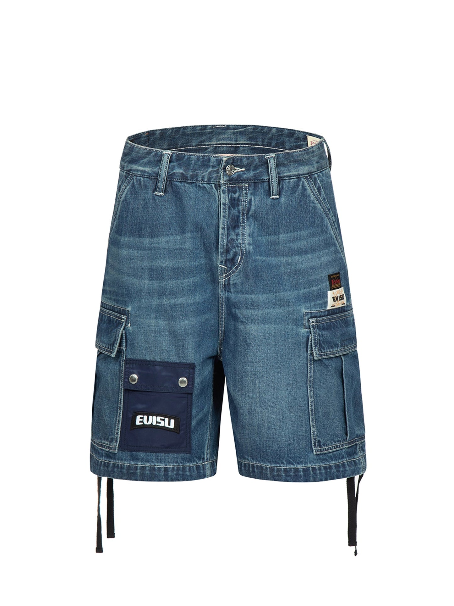 Seagull Print Cargo Denim Shorts