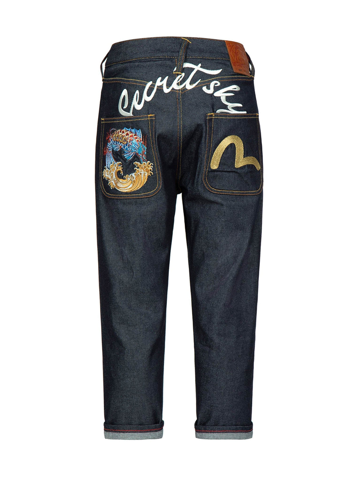 Dragon-Koi and Seagull Embroidery Cropped-Fit Jeans #2027 – EVISU