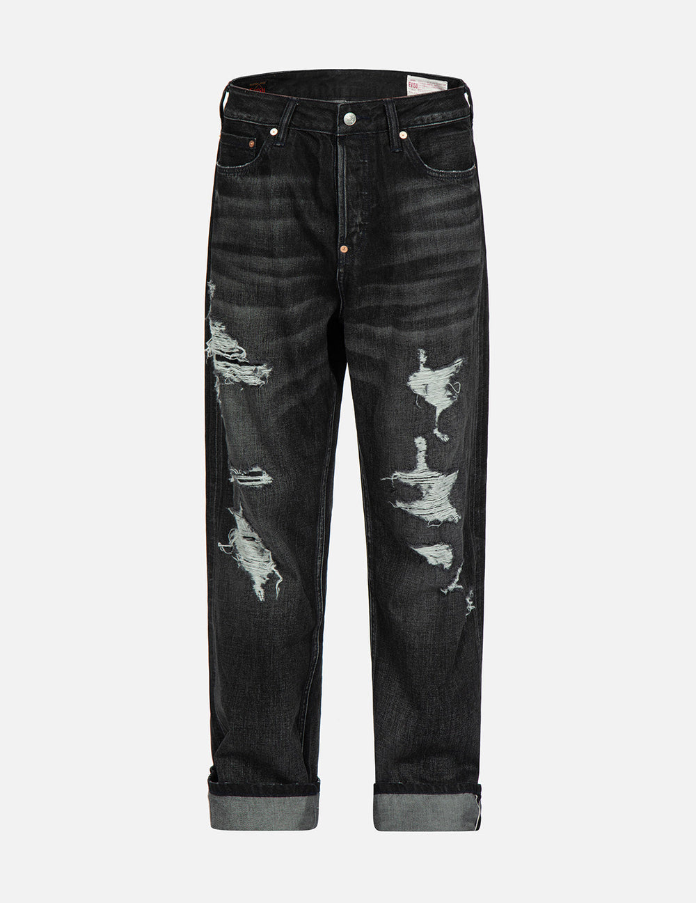 Logo Print Loose-Fit Distressed Denim Jeans – EVISU