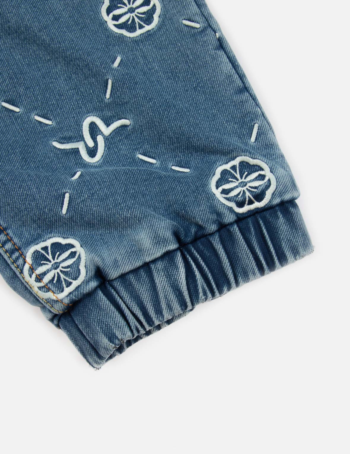 Monogram Embroidery Regular Fit Denim Jogger Pants