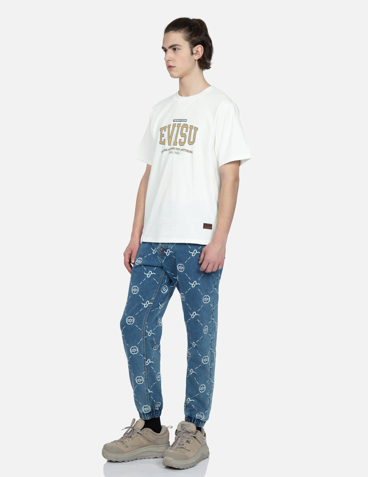 Monogram Embroidery Regular Fit Denim Jogger Pants