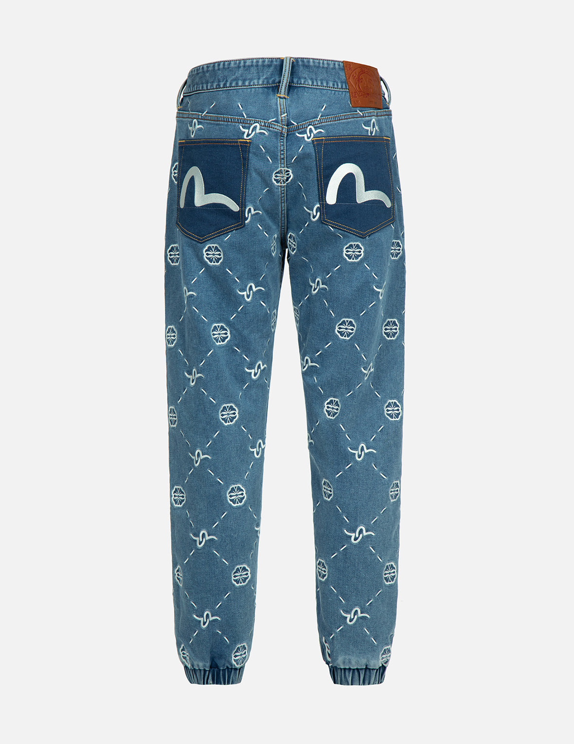 Monogram Embroidery Regular Fit Denim Jogger Pants