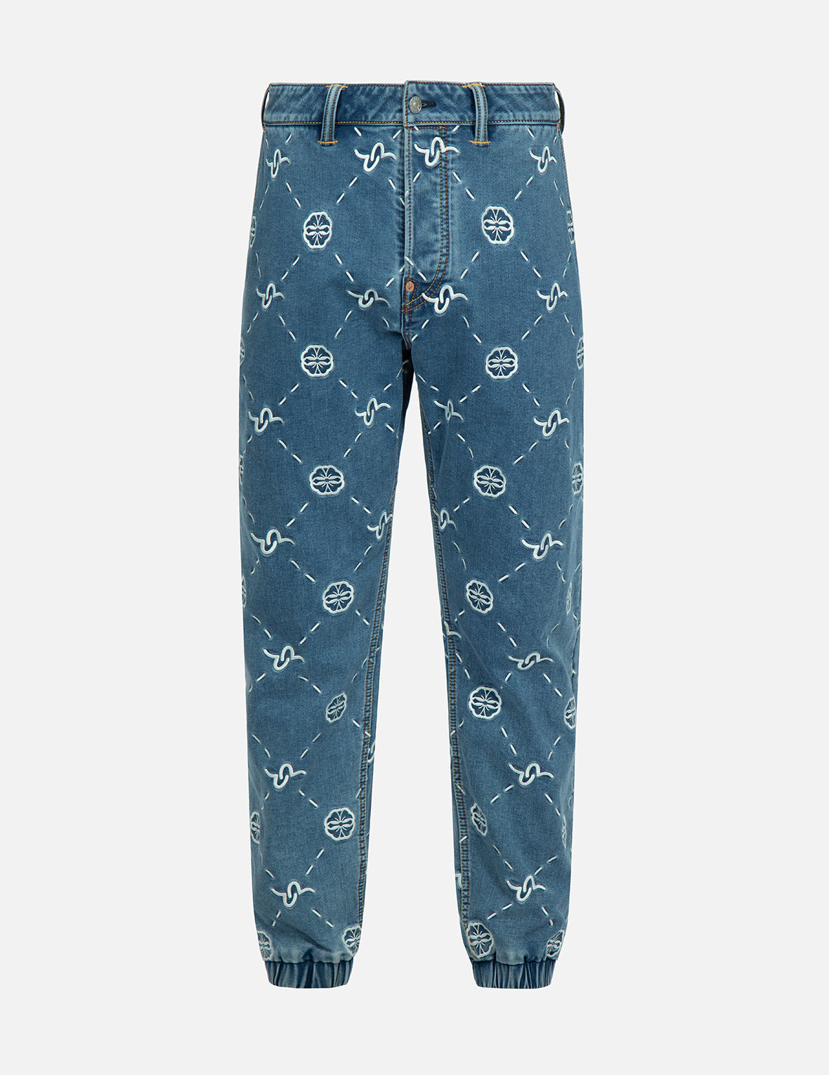 Monogram Embroidery Regular Fit Denim Jogger Pants