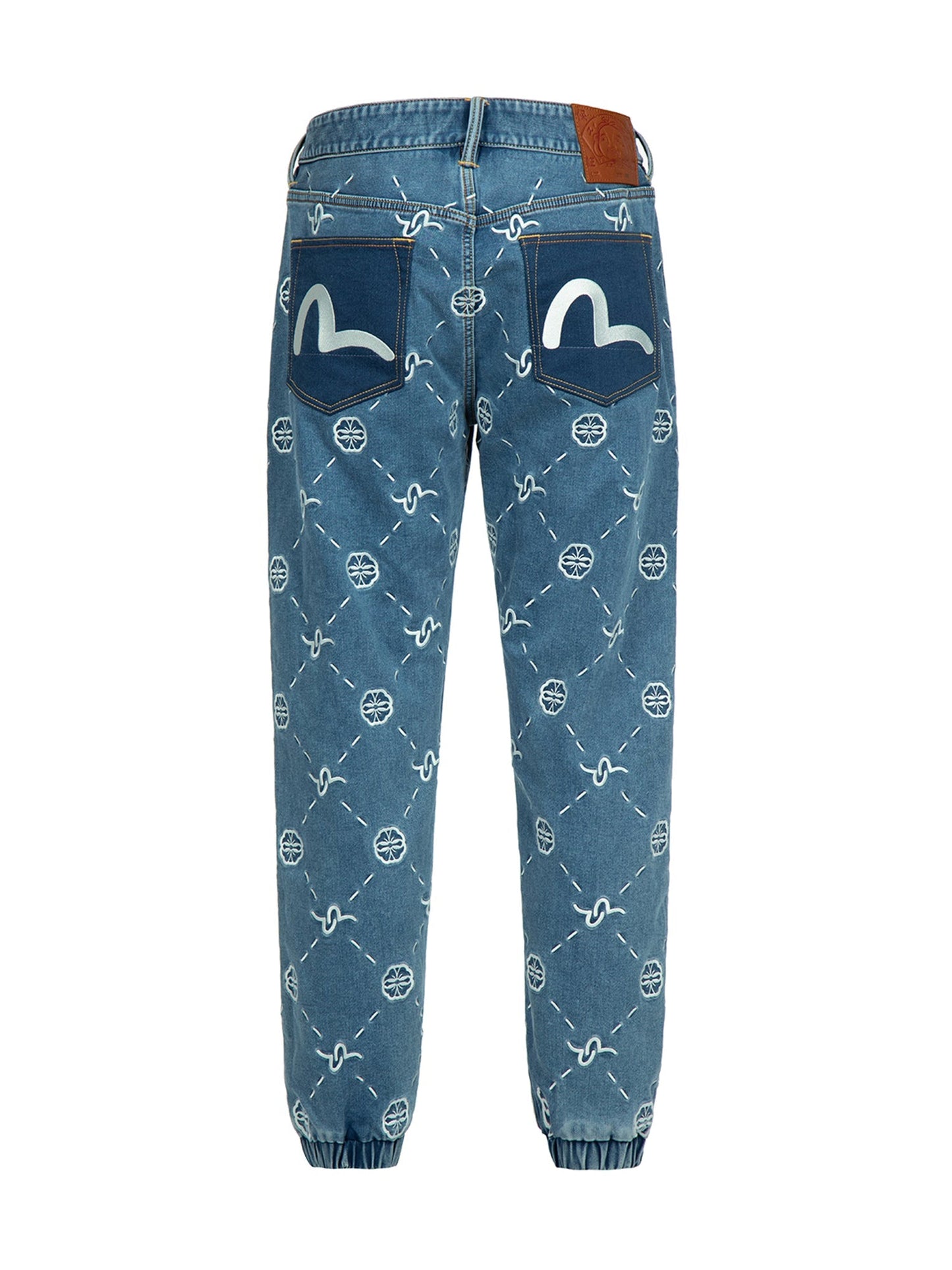 Monogram Embroidery Regular Fit Denim Jogger Pants