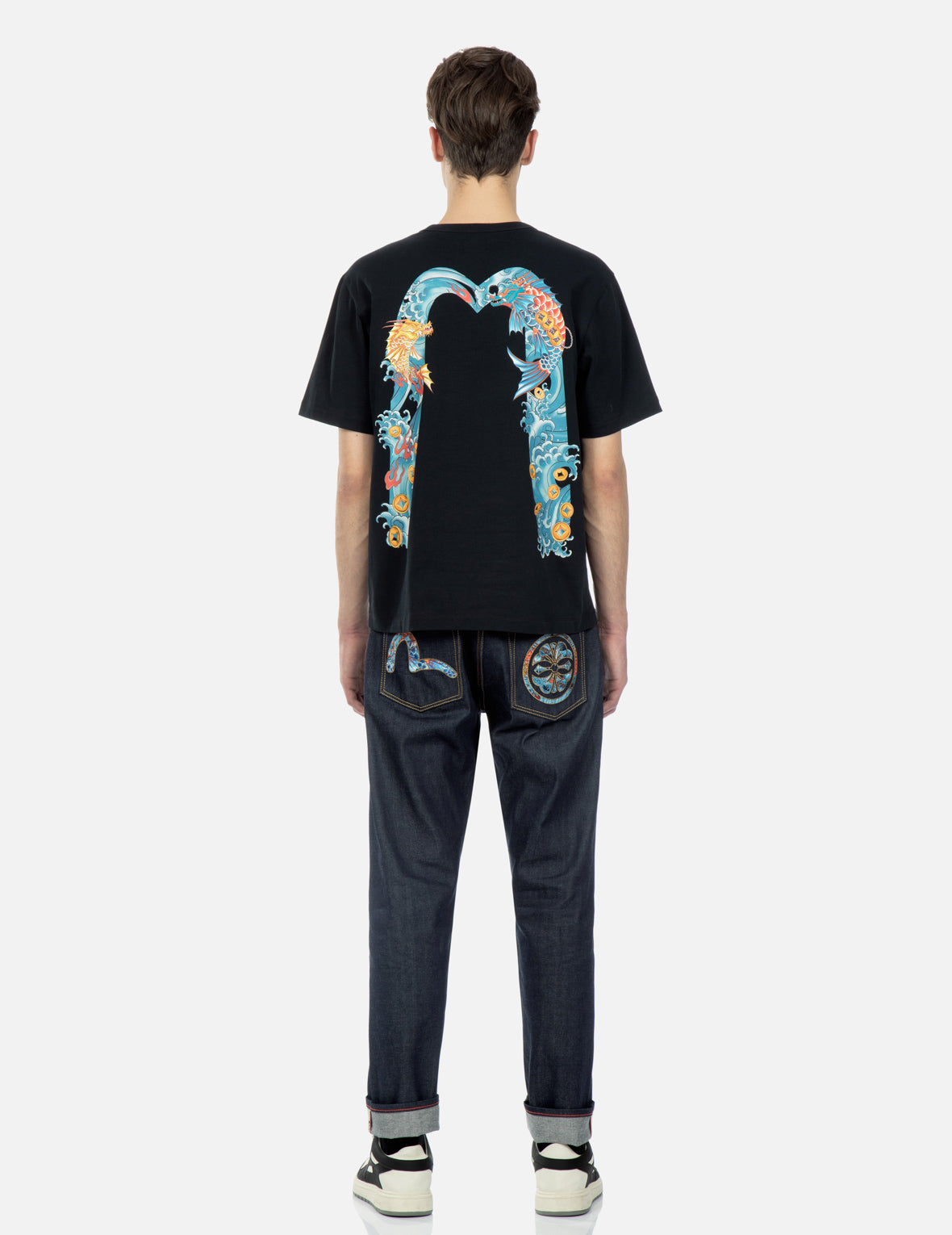 Sea Wave and Dragon Koi-pattern Daicock Print T-shirt – EVISU