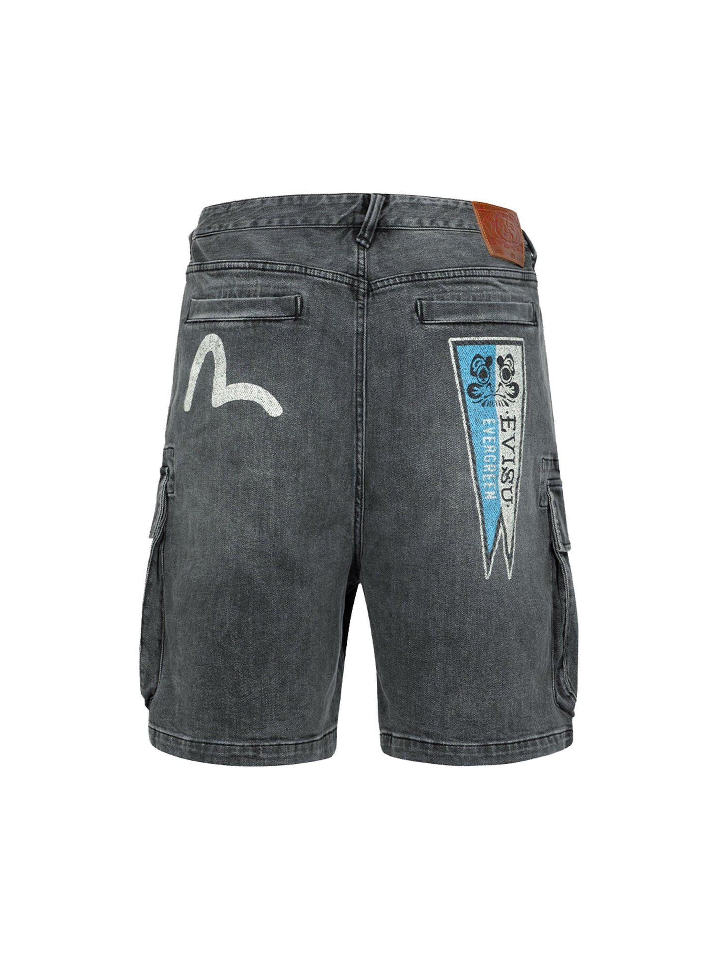 Seafull and Logo Flag Print Fashion Fit Denim Cargo Shorts