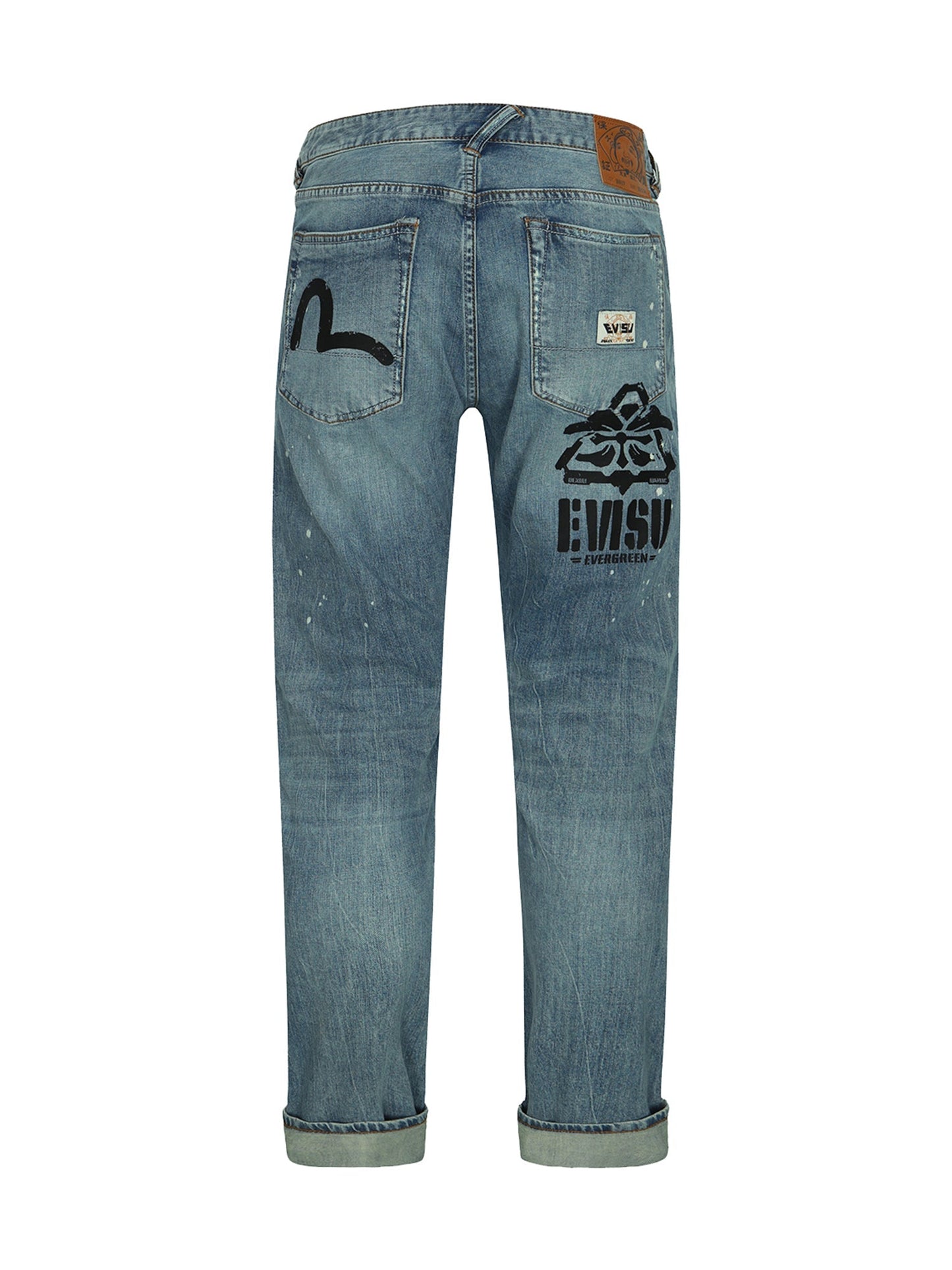 Washed Multiple Distressed Print with Splatter Marks Taper Fit Jeans #2017