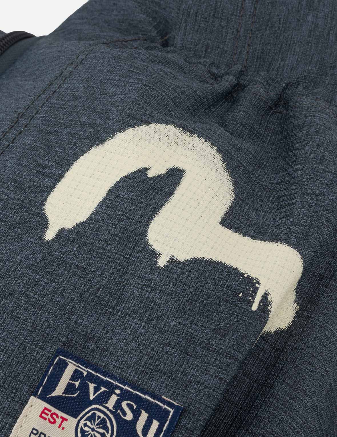 Faux Sticker Logo Print Denim Backpack