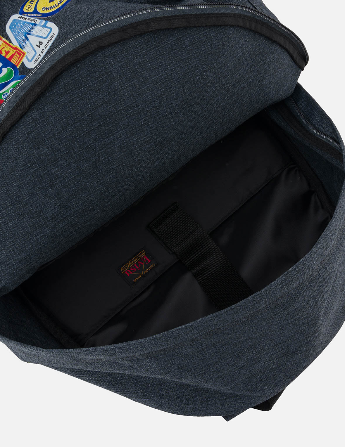 Faux Sticker Logo Print Denim Backpack – EVISU