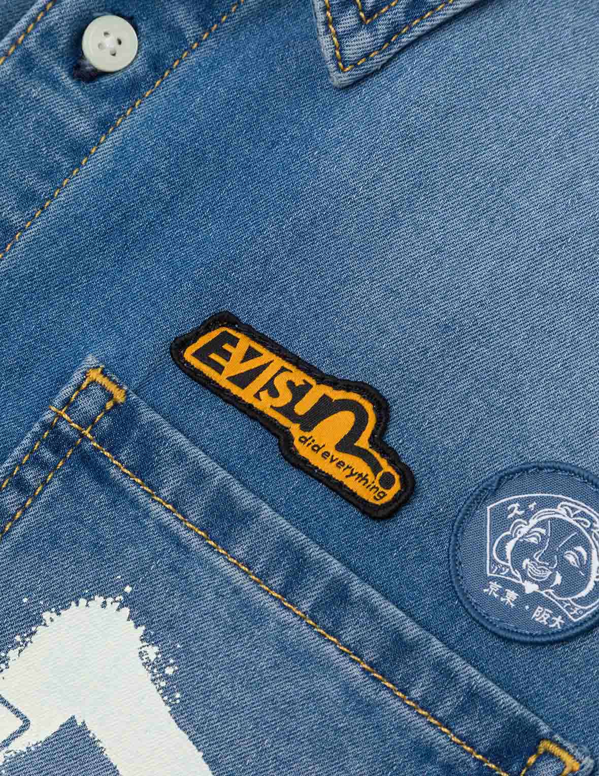 Graffiti Daicock Print Relax Fit Denim Short-Sleeves Shirt – EVISU