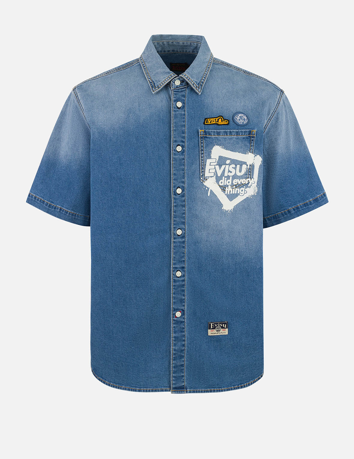 Graffiti Daicock Print Relax Fit Denim Short-Sleeves Shirt – EVISU