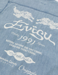 Hakutaku and Logo Print Fashion Fit Denim Baseball Shirt