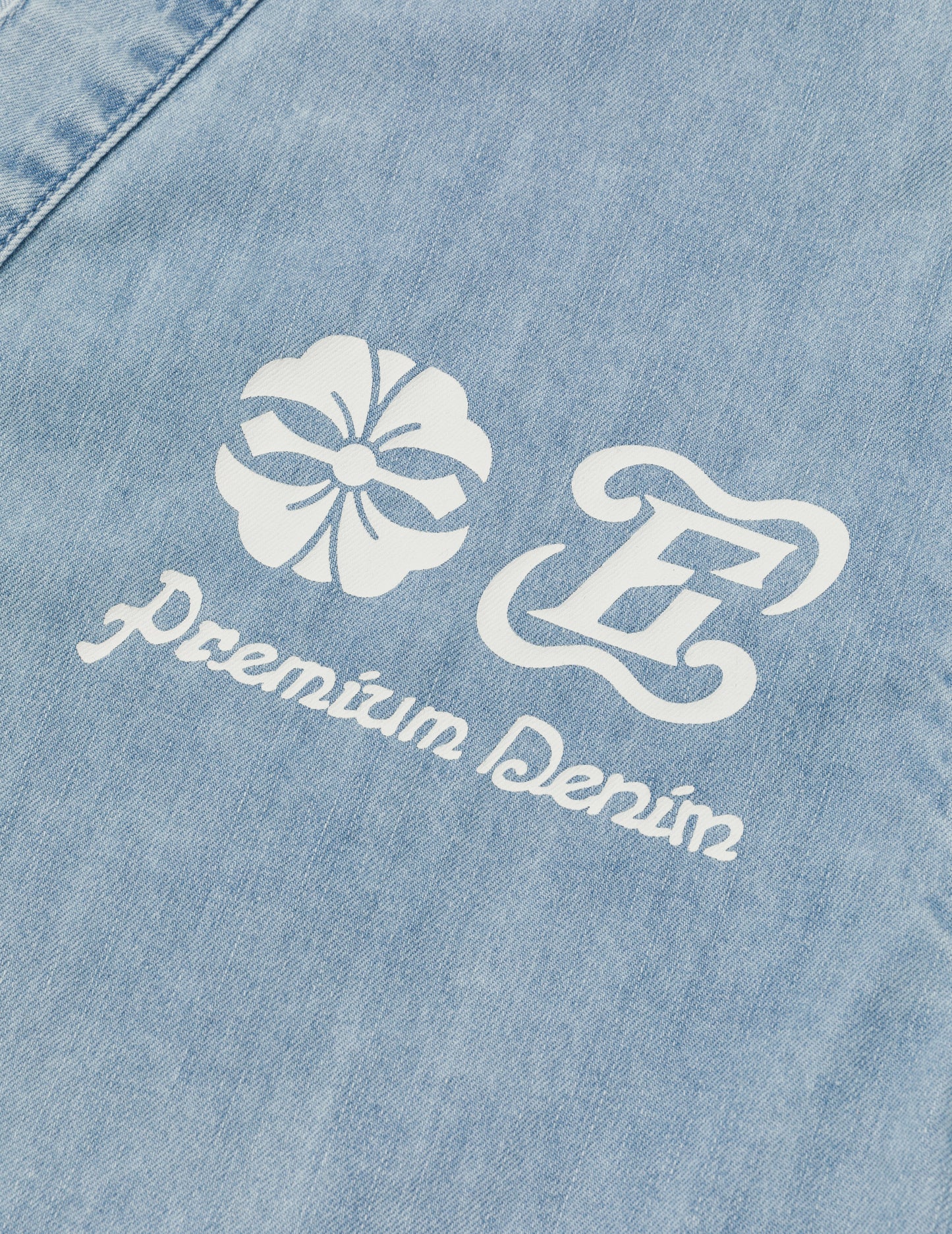 Hakutaku and Logo Print Fashion Fit Denim Baseball Shirt
