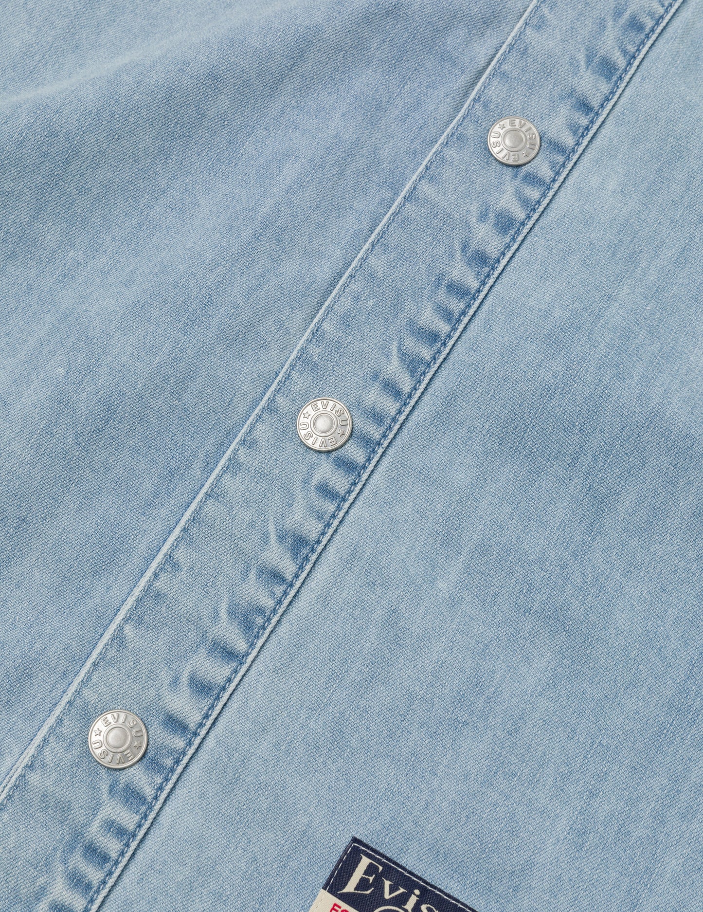 Hakutaku and Logo Print Fashion Fit Denim Baseball Shirt