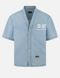 Hakutaku and Logo Print Fashion Fit Denim Baseball Shirt