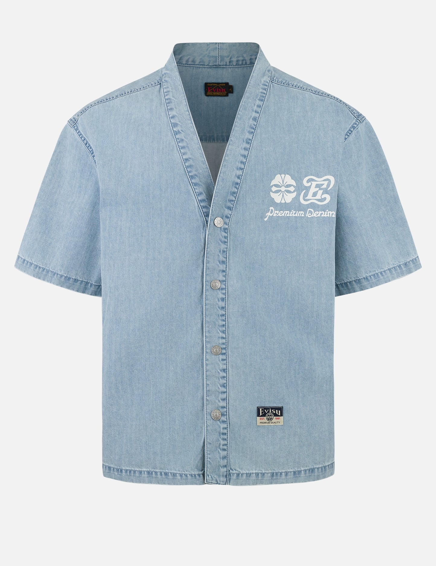 Hakutaku and Logo Print Fashion Fit Denim Baseball Shirt
