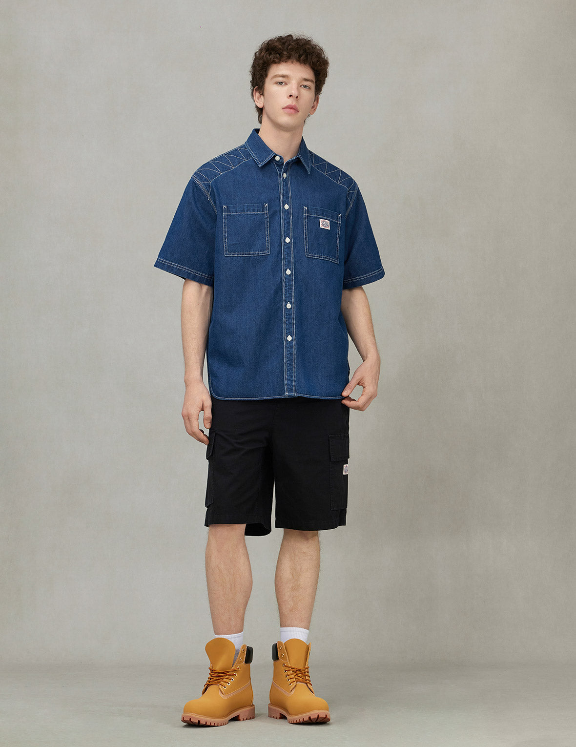 Logo Embroidery Fashion Fit Denim Short-Sleeves Shirt – EVISU
