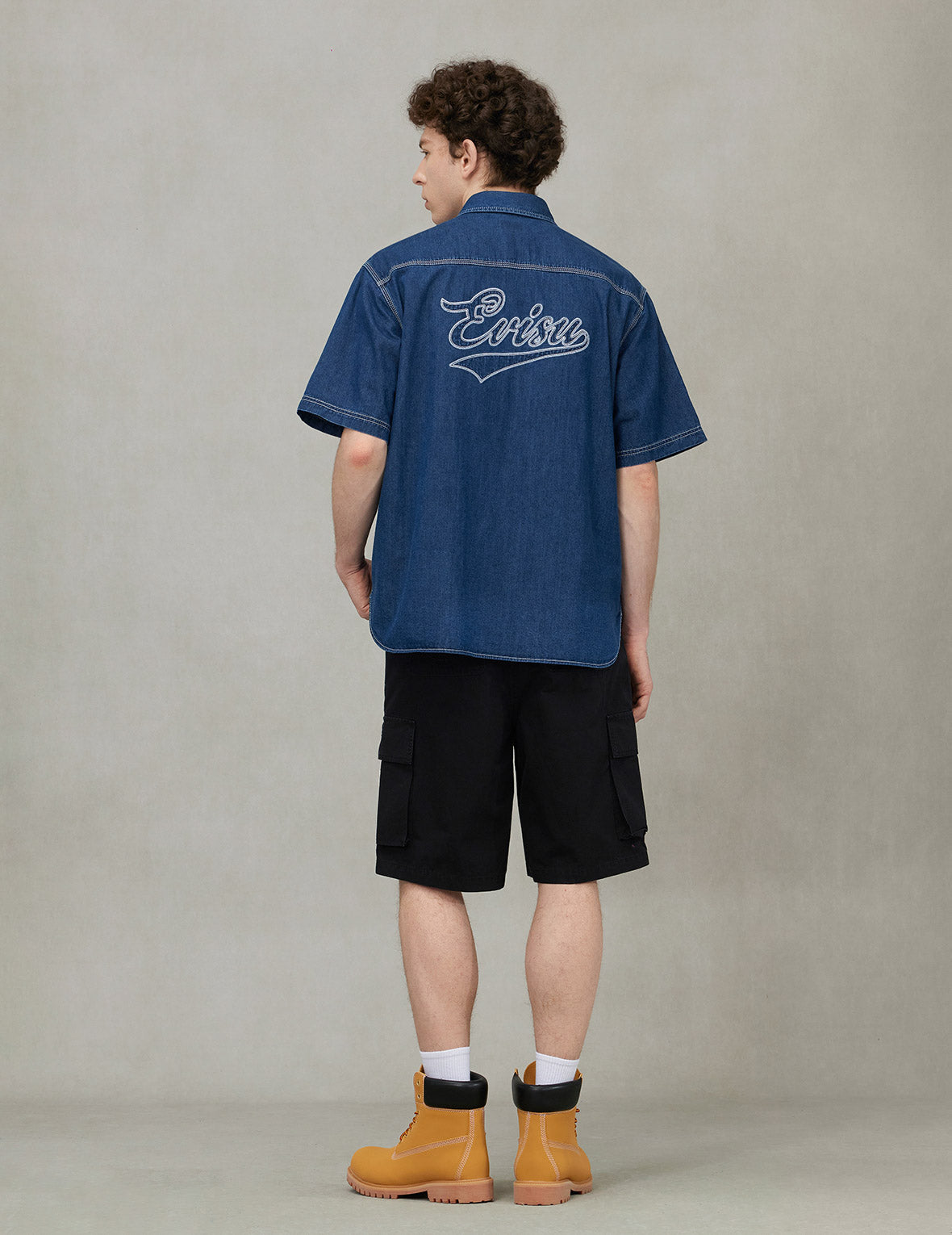 Logo Embroidery Fashion Fit Denim Short-Sleeves Shirt – EVISU