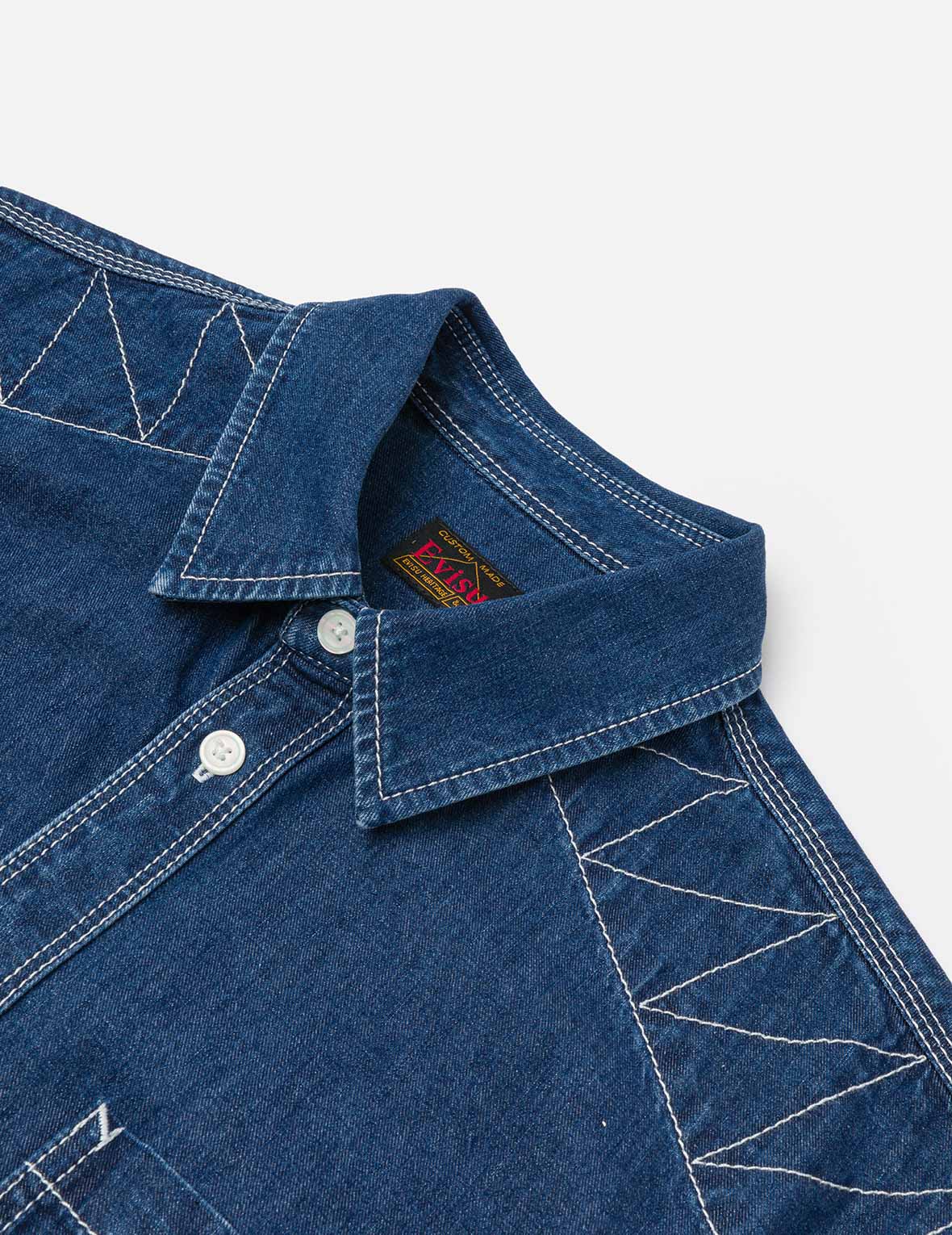 Logo Embroidery Fashion Fit Denim Short-Sleeves Shirt – EVISU