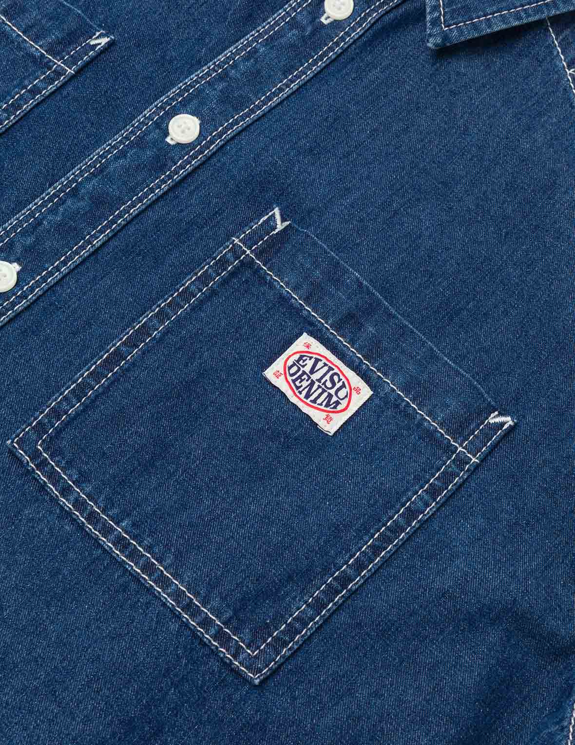 Logo Embroidery Fashion Fit Denim Short-Sleeves Shirt – EVISU