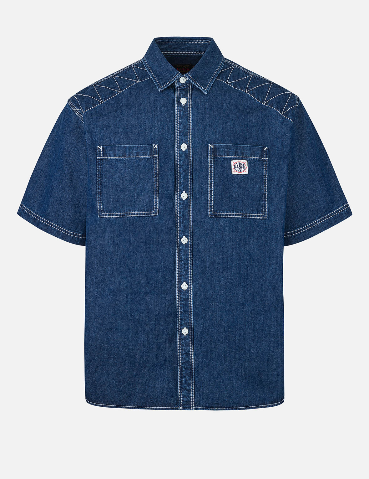 Logo Embroidery Fashion Fit Denim Short-Sleeves Shirt – EVISU