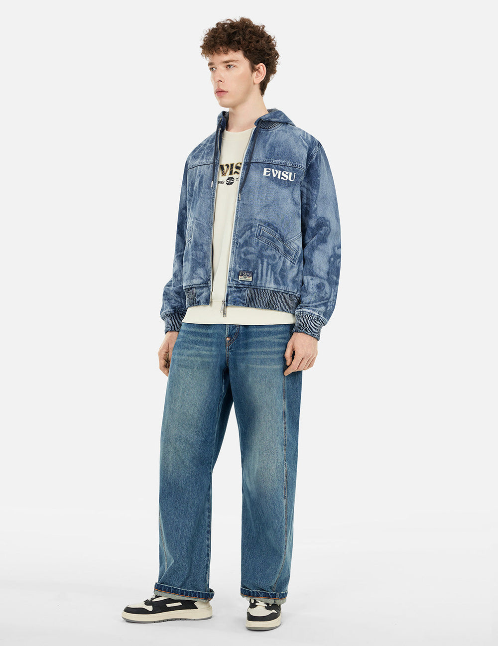 Fisherman Godhead Laser Print Loose Fit Hooded Denim Jacket – EVISU