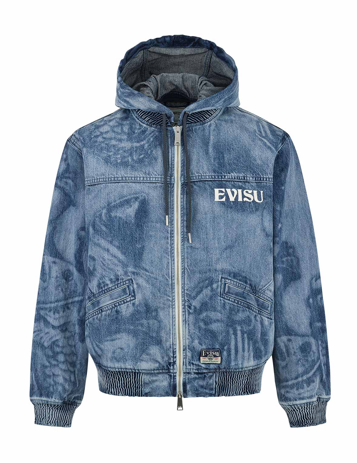 Fisherman Godhead Laser Print Loose Fit Hooded Denim Jacket