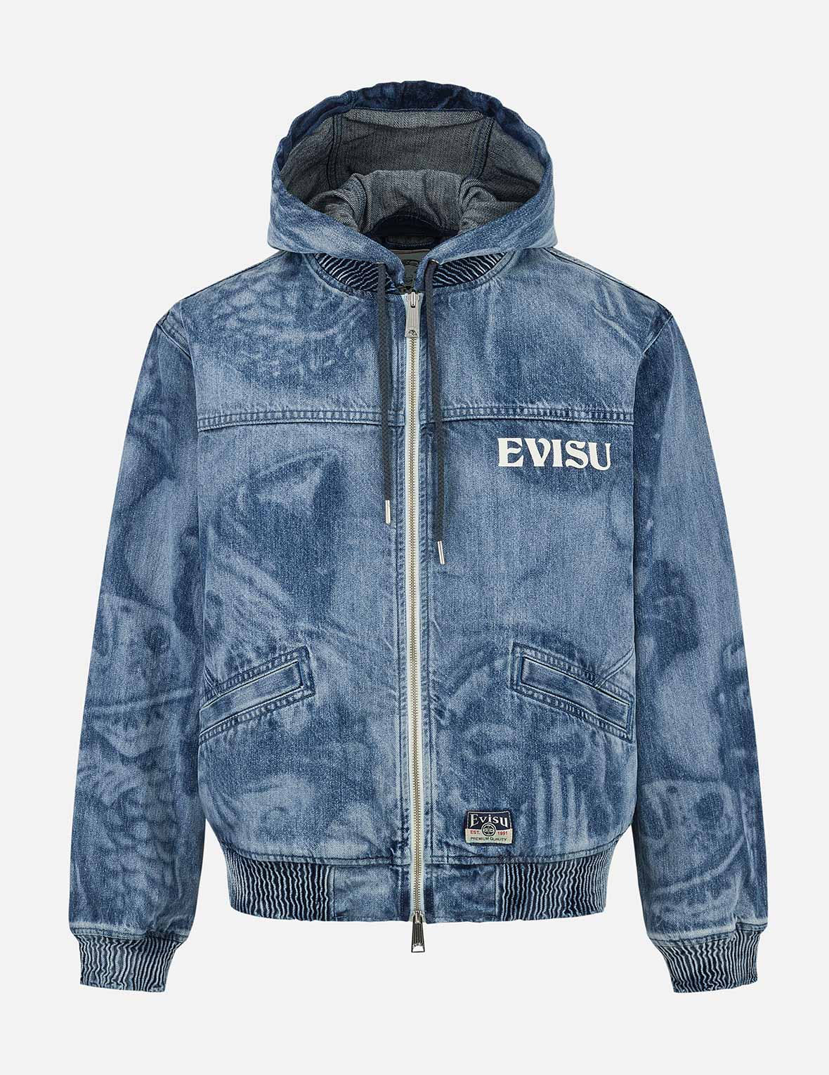 Fisherman Godhead Laser Print Loose Fit Hooded Denim Jacket