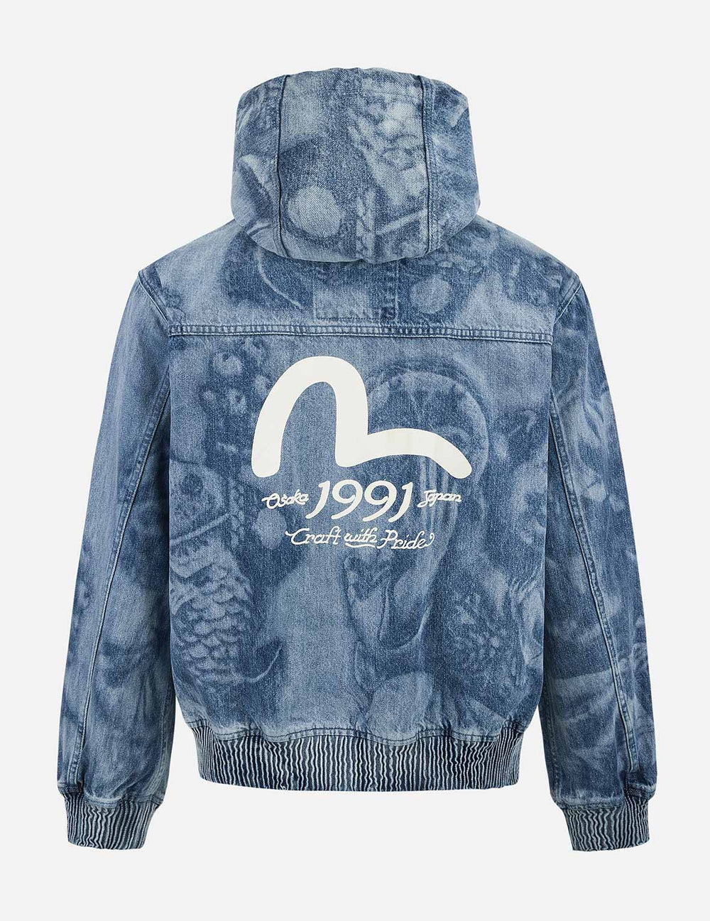 Fisherman Godhead Laser Print Loose Fit Hooded Denim Jacket – EVISU