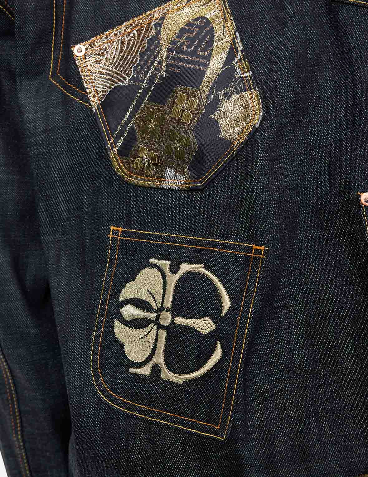 Multi-Pocket with Brocade Patch Regular Fit Denim Jacket