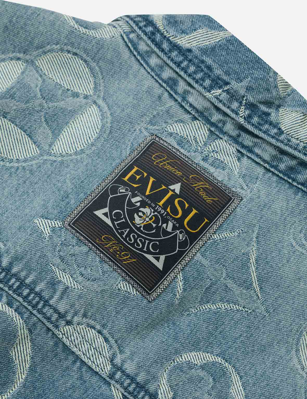 Allover Kamon Jacquard Loose Fit Denim Jacket