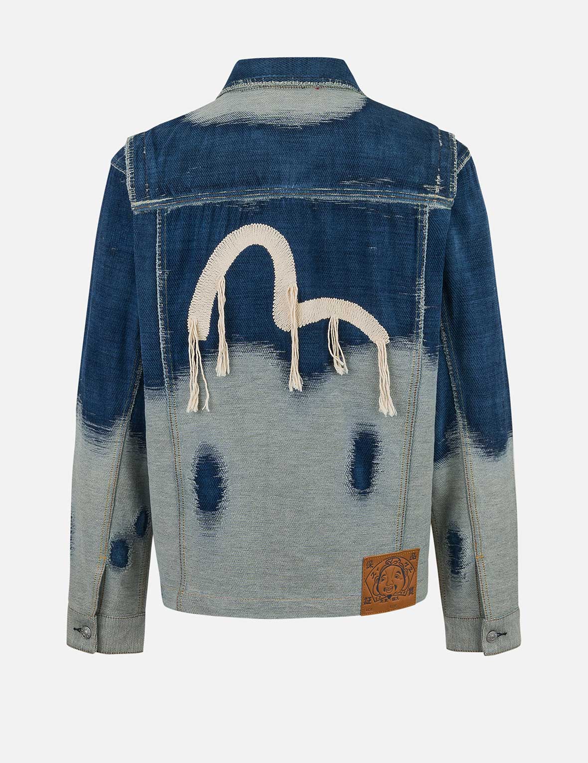 Distressed Logo and Seagull Embroidery Relax Fit Denim Jacket