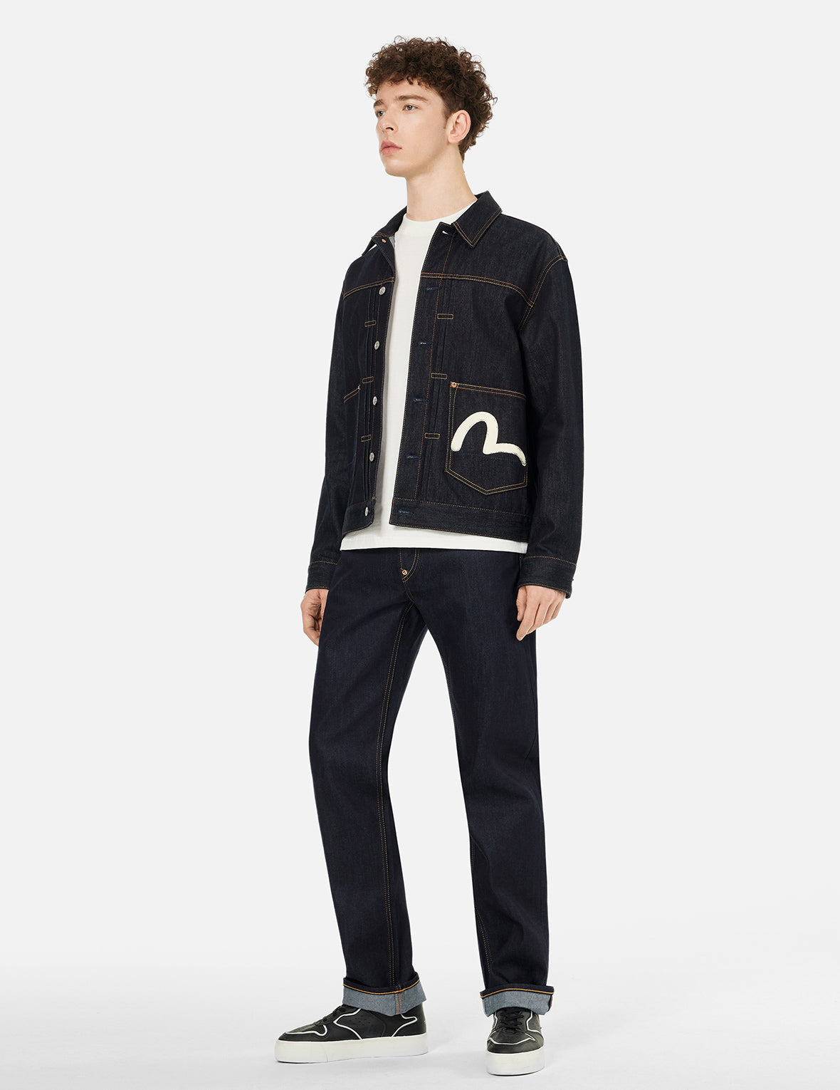 Ecru Seagull Print Relax Fit Denim Jacket