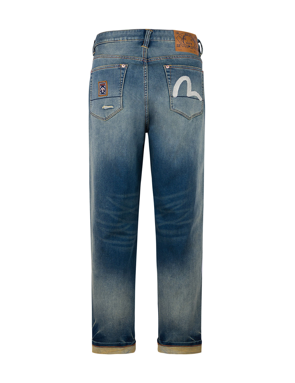 Seagull Embroidery with Hand-Woven Lanyard Relax Straight Fit Jeans #2030