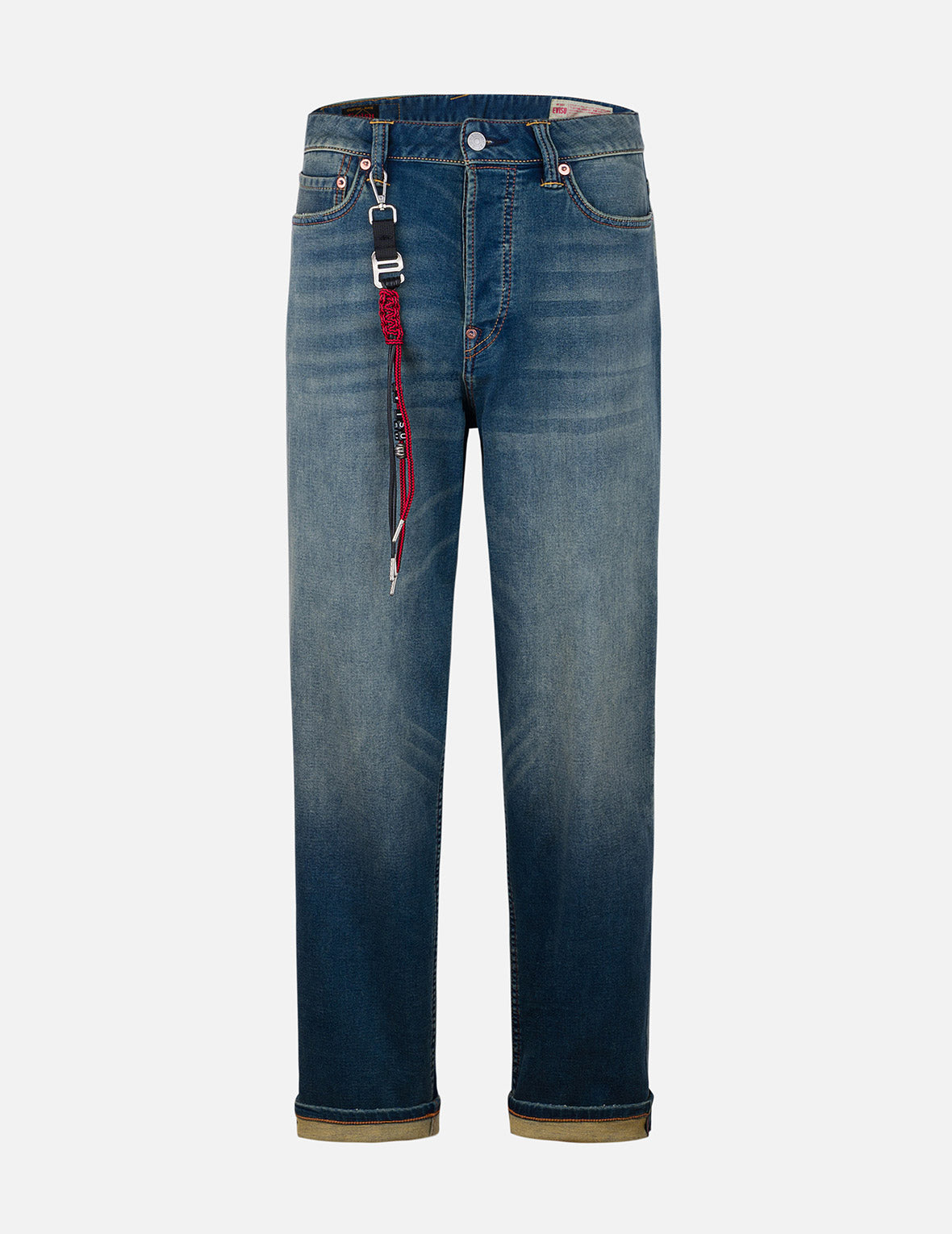 Seagull Embroidery with Hand-Woven Lanyard Relax Straight Fit Jeans #2030