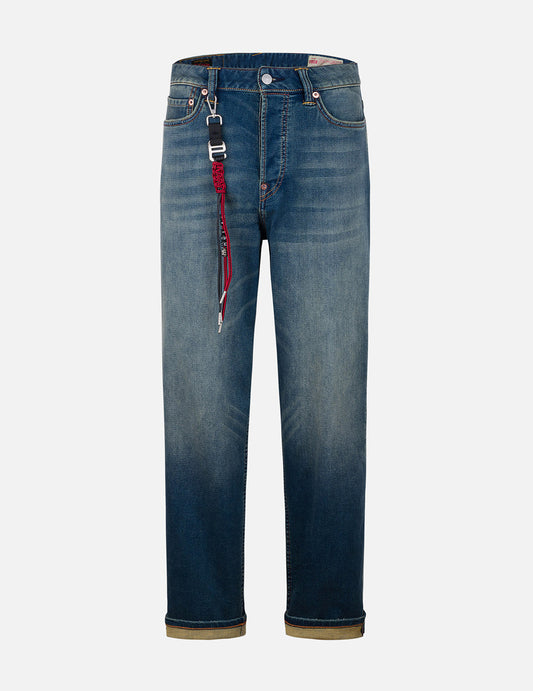 Seagull Embroidery with Hand-Woven Lanyard Relax Straight Fit Jeans #2030