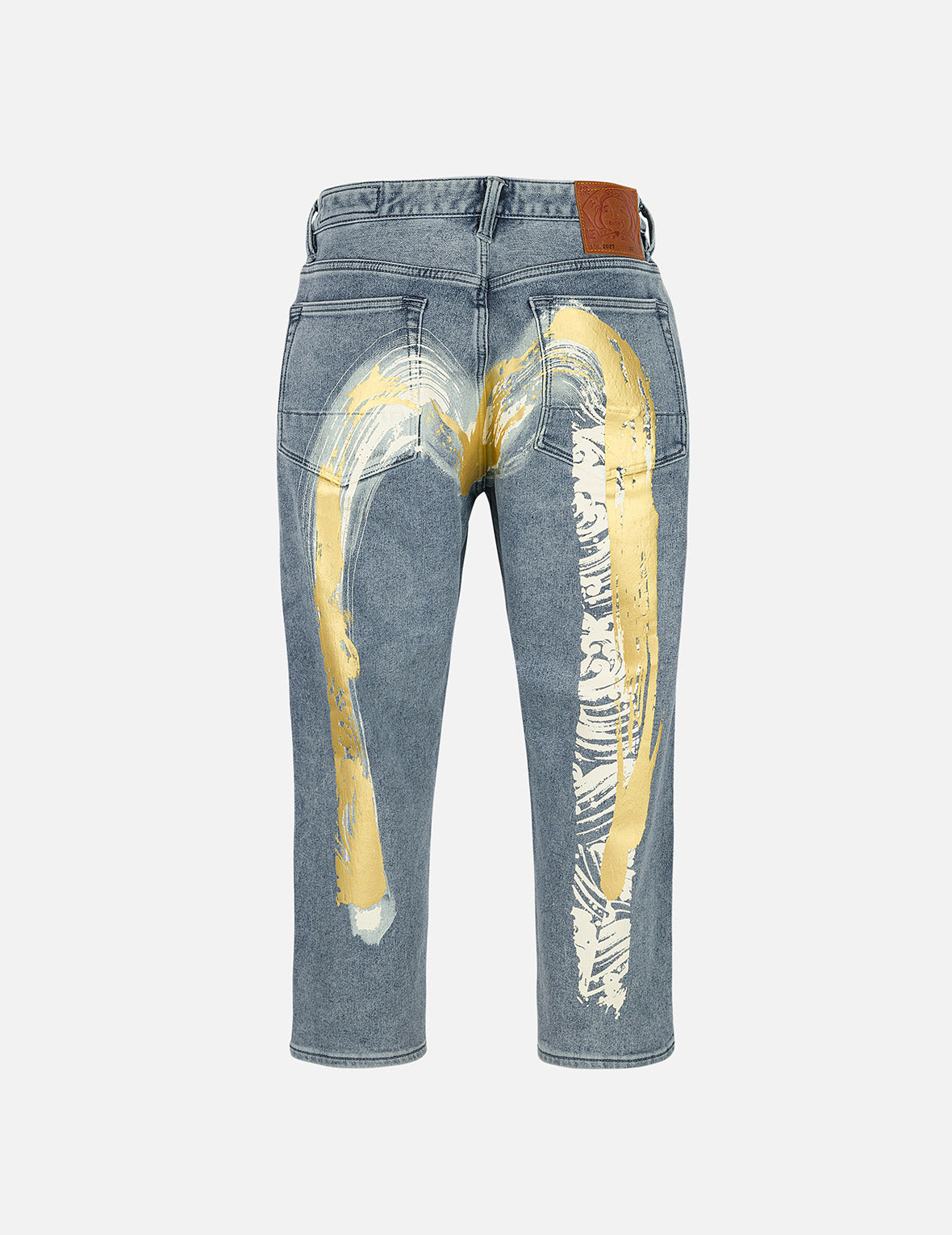 艺术笔触大M印花七分牛仔裤 #2027