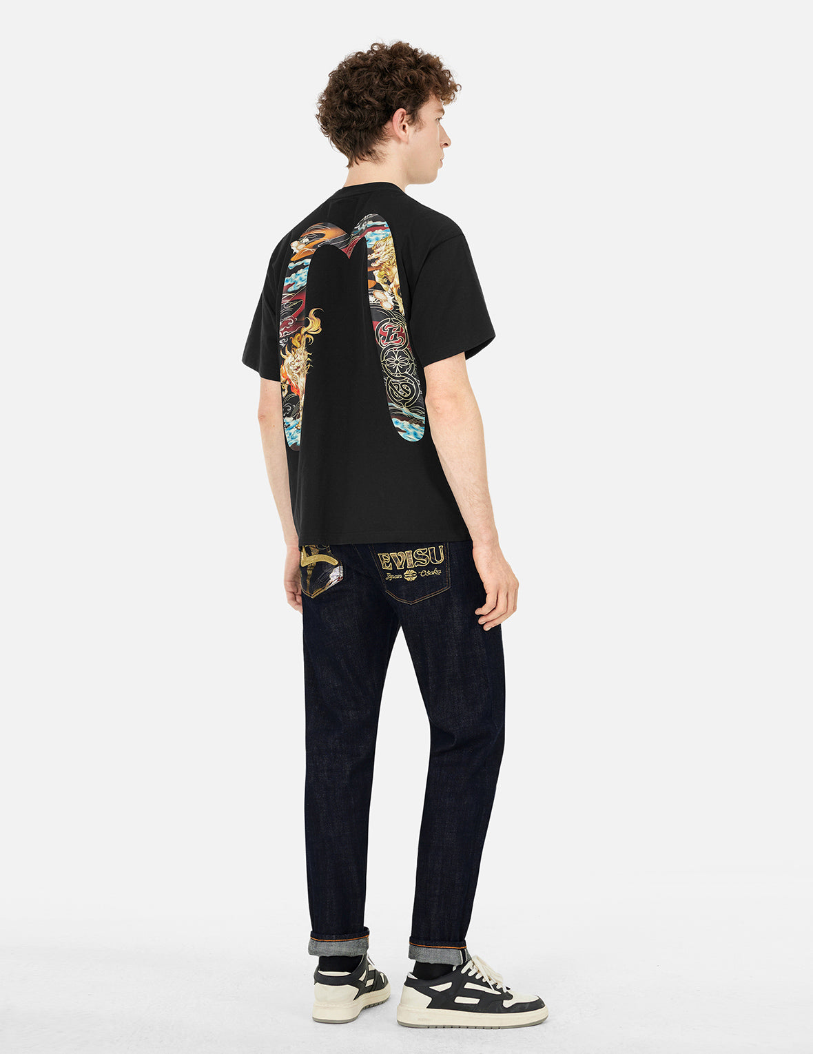 Seagull and Logo Brocade Appliqué Taper Fit Jeans #2017