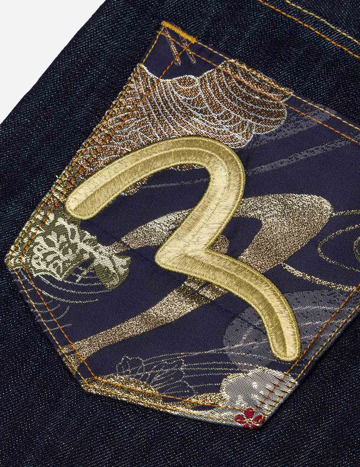 Seagull and Logo Brocade Appliqué Taper Fit Jeans #2017