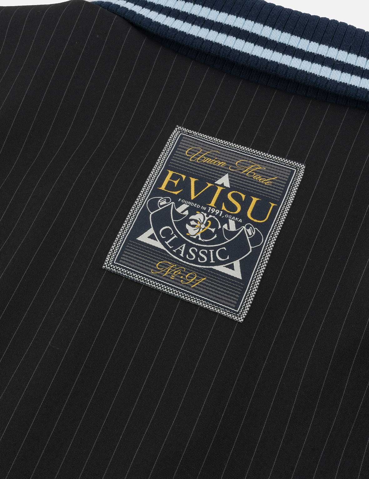 EVISU 刺繍 ストライプスーツコーチジャケット Logo and Slogan Embroidery Regular Fit Striped Suit Ccoach Jacket