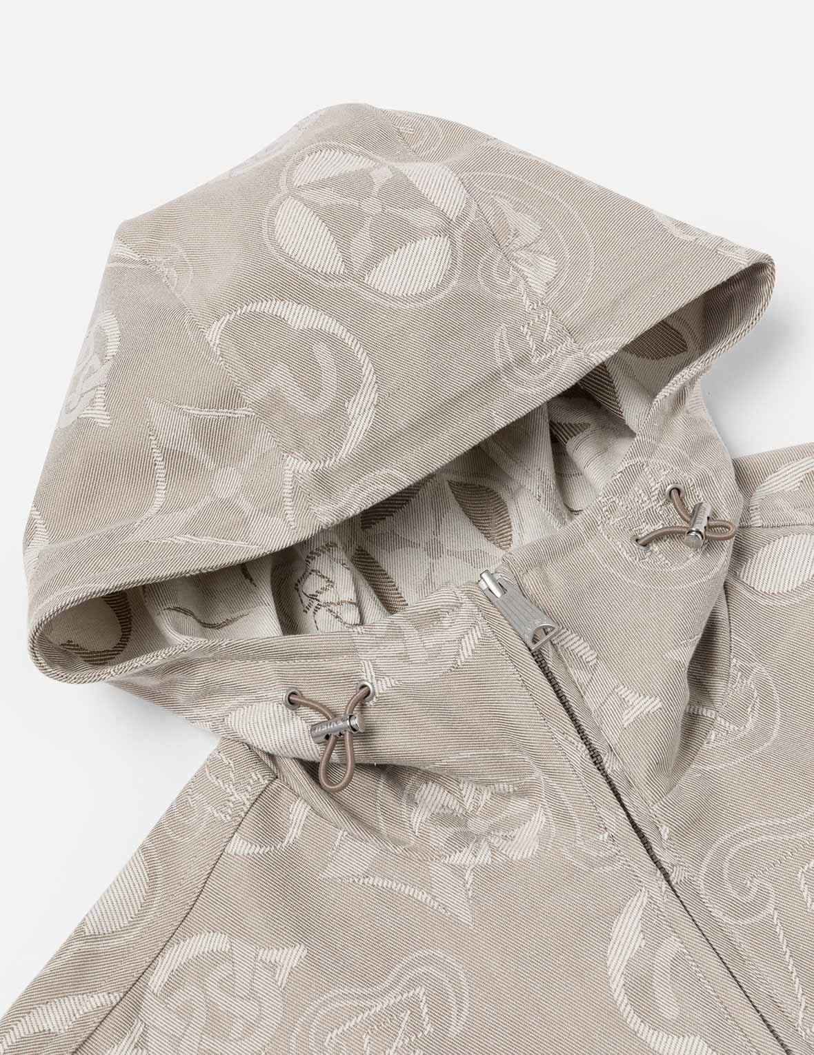 Allover Kamon and Seagull Jacquard Relax Fit Hooded Jacket