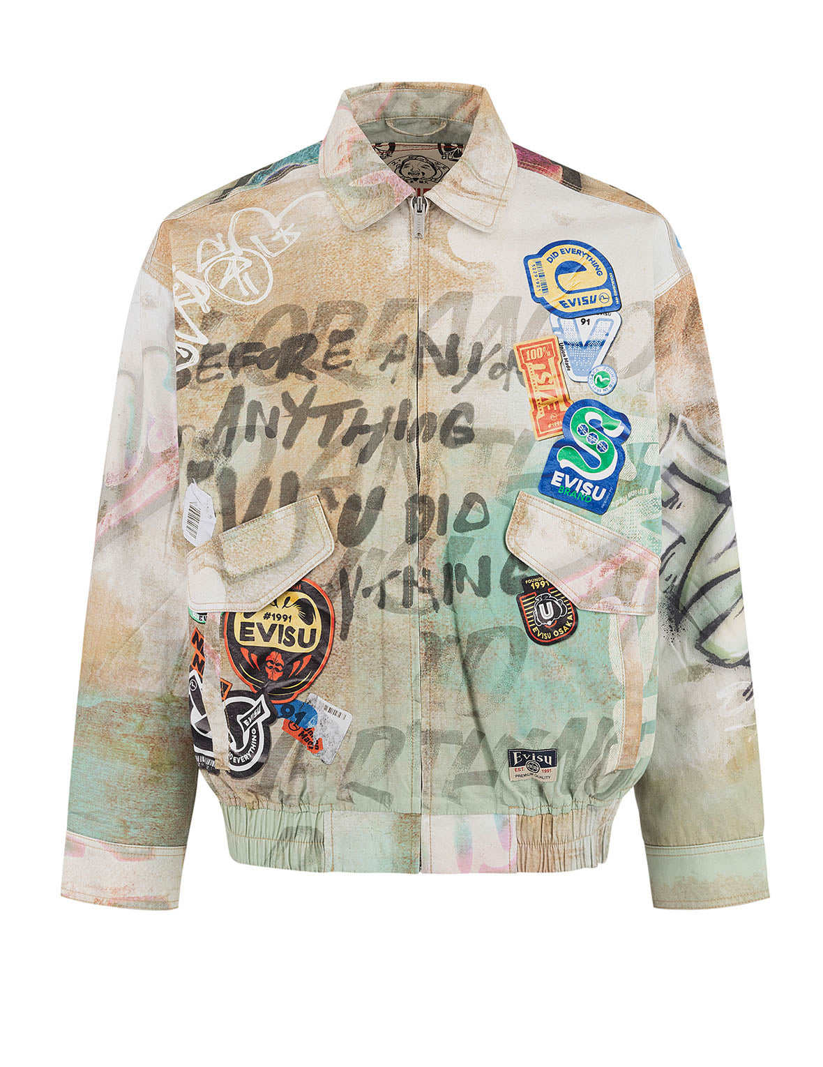 Graffiti Allover Print Boxy Zip Up Jacket