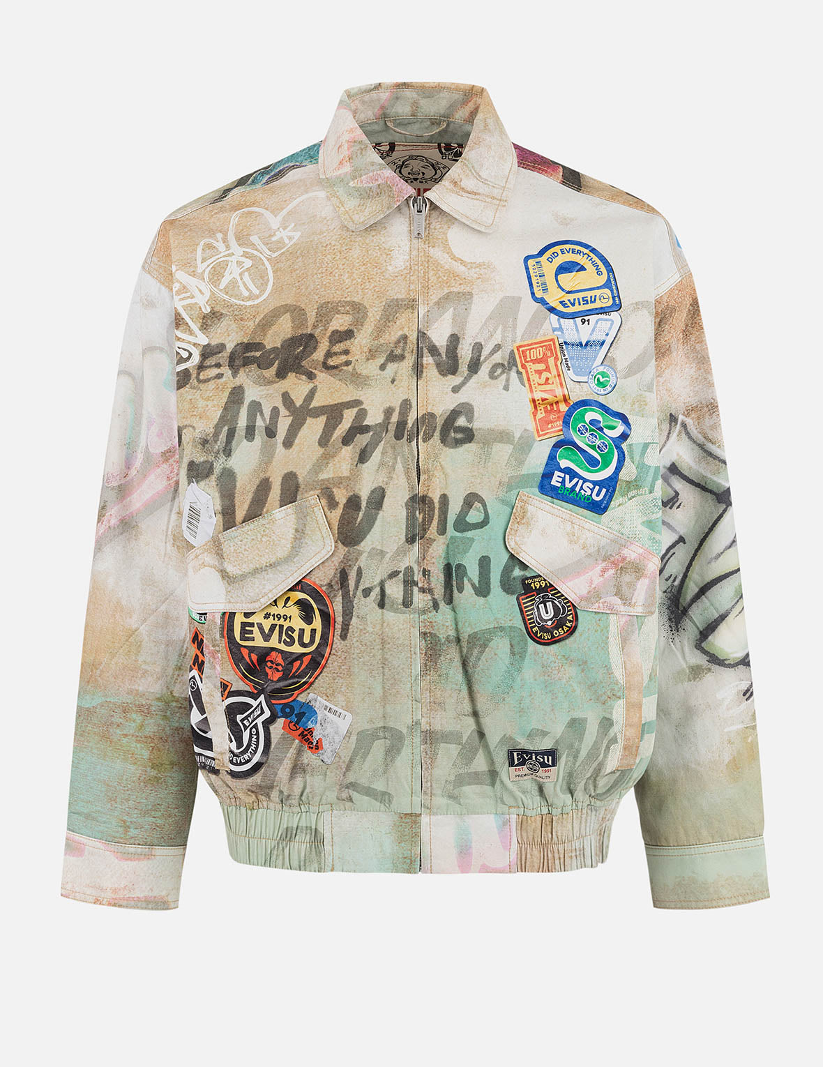 Graffiti Allover Print Boxy Zip Up Jacket