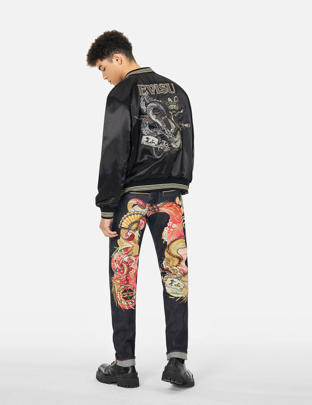 Soaring Snake Embroidery and Traditional Japanese Totem Prints Reversible Relax Fit Souvenir - RedJacket