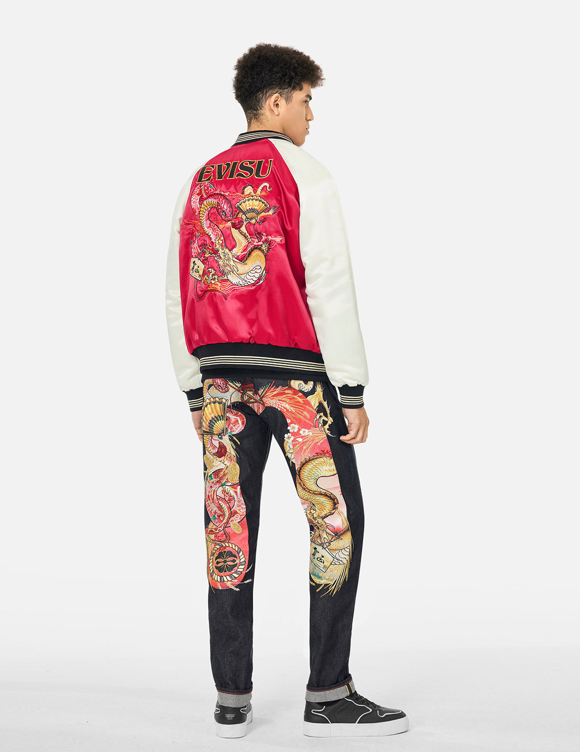 Soaring Snake Embroidery and Traditional Japanese Totem Prints Reversible Relax Fit Souvenir - RedJacket